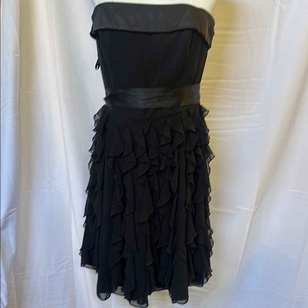 White House Black Market Black Strapless Ruffled Cocktail Dress